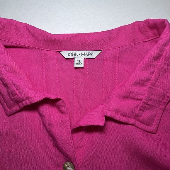 John Mark Womens Blouse Tunic Size XL Bright Fuchsia Button Detail Pleated Back - Picture 2 of 13